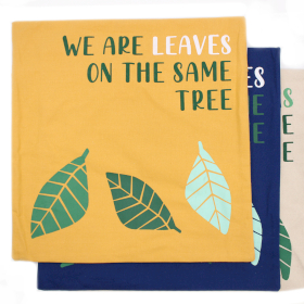 3x Printed Cotton Cushion Cover - We are Leaves - Yellow, Blue and Natural