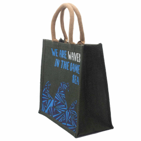 3x printed jute bag - we are waves - Grey, Blue and Natural