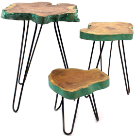 Set of 3 Gamell Wood Plant Stands - Greenwash