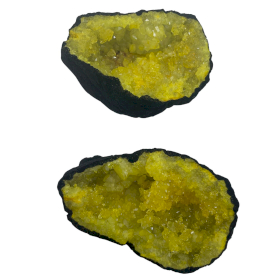 Coloured Calsite Geodes - Black Rock - Yellow