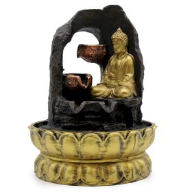 Tabletop Water Feature - 30cm - Golden Meditating Buddha