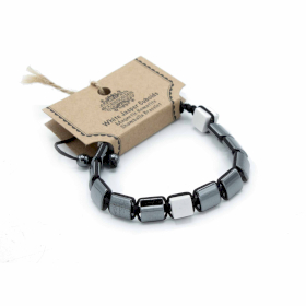 3x Magnetic Hematite Shamballa Bracelet -  White Jasper Cuboids