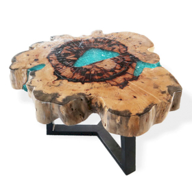 Tamarind and Resin Coffee Table - Aqua