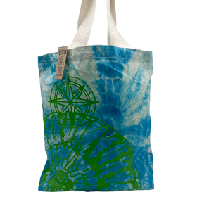 Tye-Dye Cotton Bag (6oz) - 38x42x12cm - Sea Shell - Blue/Green - Green Handle