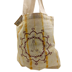 Tye-Dye Cotton Bag (6oz) - 38x42x12cm -  Namaste Hands - Yellow - Natural Handle