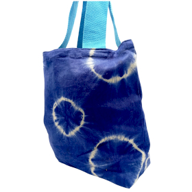 Natural Tye-Dye Cotton Bag (8oz) - 38x42x12cm - Blue Rings - Blue Handle