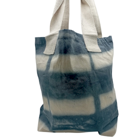Natural Tye-Dye Cotton Bag (8oz) - 38x42x12cm - Grey Blocks - Natural Handle