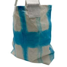 Natural Tye-Dye Cotton Bag (8oz) - 38x42x12cm - Sky Blue Blocks - Natural Handle