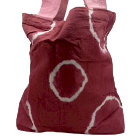 Natural Tye-Dye Cotton Bag (8oz) - 38x42x12cm - Maroon Rings - Pink Handle