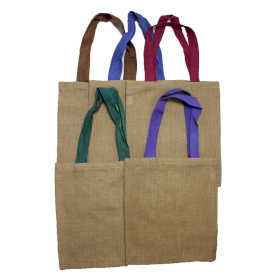 10x Large Jute Tote Bag - 5 assorted colour handles