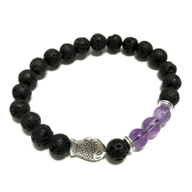 4x Lava Stone Bracelet - Fish Amethyst