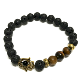 4x Lava Stone Bracelet - Hamsa Tiger-eye