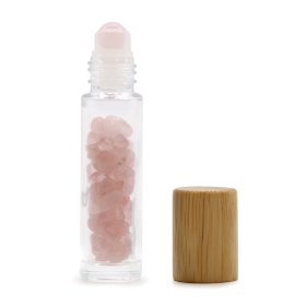 10x Gemstone Essential Oil Roller Bottle - Rose Quartz  - Wooden Cap