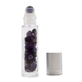 10x Gemstone Essential Oil Roller Bottle - Amethyst  - Silver Cap