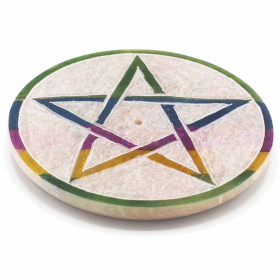 4x Soapstone Disc Incense Holder 8cm - Pentagon