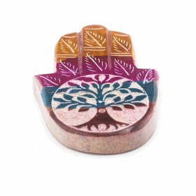 4x Soapstone Hamsa Incense Holder 9x6cm - Tree of Life