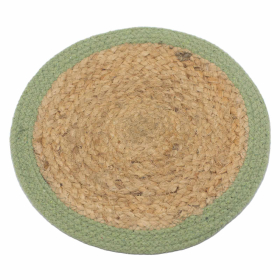 4x Natural Place Mat - Jute & Cotton 30cm - Olive Boarder