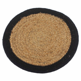4x Natural Place Mat - Jute & Cotton 30cm - Black Boarder