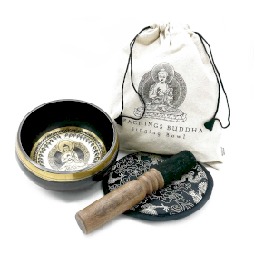 Hand Beaten & Engraved Singing Bowl Gift Set - 14cm - Teachings Buddha