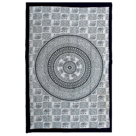 Single Cotton Bedspread + Wall Hanging - Mono - Elephant Mandalal