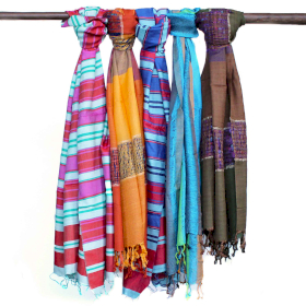 10x Lrg Indian Boho Scarves - 28x72cm - Random Blues