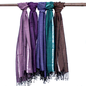 10x Lrg Indian Boho Scarves - 28x72cm - Random Colours with Gold Thread