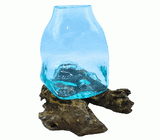 Large Molten Glass Vase - Terrarium Jar on Wood