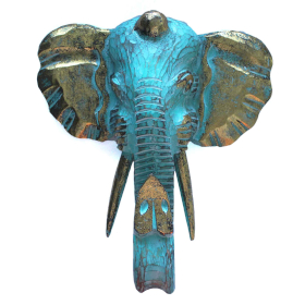 Large Elephant Head - Gold & Turquoice
