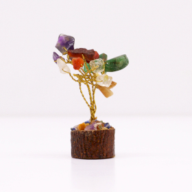 12x Mini Gemstone Trees On Wood Base - Multi Stones (15 stones)