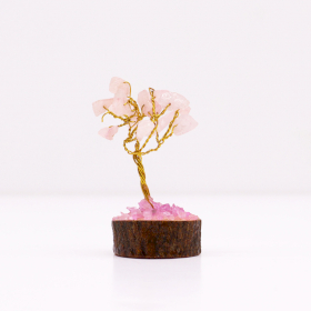 12x Mini Gemstone Trees On Wood Base - Rose Quartz (15 stones)