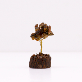 12x Mini Gemstone Trees On Wood Base - Tigereye (15 stones)