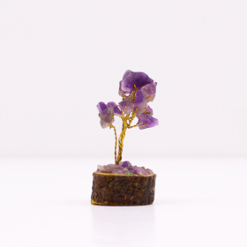 12x Mini Gemstone Trees On Wood Base - Amethyst (15 stones)