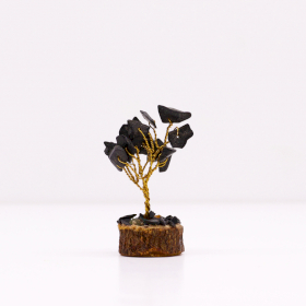 12x Mini Gemstone Trees On Wood Base - Black Agate (15 stones)