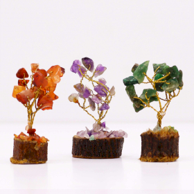 12x Mini Gemstone Trees On Wood Base - Assorted Mix (15 stones)