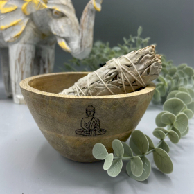 4x Wooden Smudge and Ritual Offerings Bowl - Buddha - 11x7cm