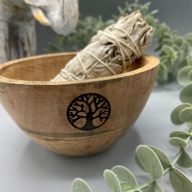 4x Wooden Smudge and Ritual Offerings Bowl - Tree of Life - 11x7cm