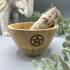 4x Wooden Smudge and Ritual Offerings Bowl - Pentagon - 11x7cm