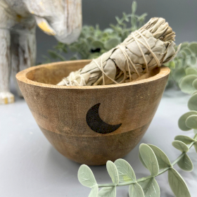 4x Wooden Smudge and Ritual Offerings Bowl - Three Moons - 11x7cm