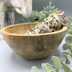 3x Wooden Smudge and Ritual Offerings Bowl - Buddha - 13x7cm