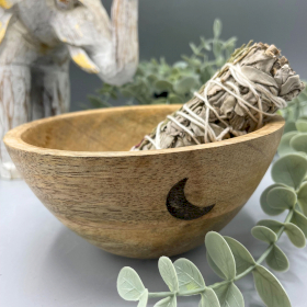 3x Wooden Smudge and Ritual Offerings Bowl - Three Moons - 13x7cm