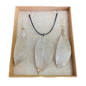 Necklace & Earring Set - Bravery Leaf - White Gold