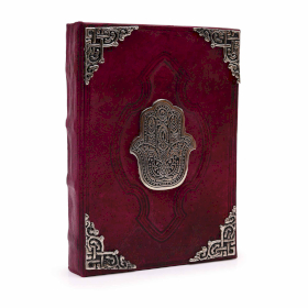Heafty Red Tan Book - Zinc Hamsa Decor - 200 Deckle Edges Pages - 26x18cm