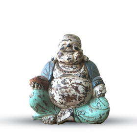 Vintage Blue Mint Hand Carved Buddha Statue - 30cm - Happy Buddha