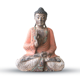 Vintage Orange Hand Carved Buddha Statue - 40cm - Teaching Transmission