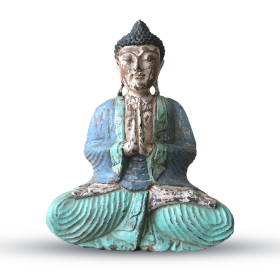 Vintage Blue Mint Hand Carved Buddha Statue - 40cm - Welcome