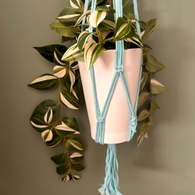 3x Macrame Pot Holder Classic - Powder Blue Med Pot