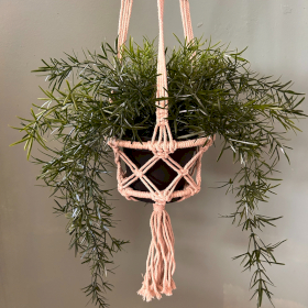 3x Macrame Hooped Pot Holder Small - Beige - 16cm Hoop