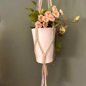 3x Macrame Pot Holder Classic - Pastal Tones Bathroom Med Pot