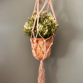 3x Macrame Small Drop Pot Holder - Beige - 75cm