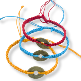 12x Handmade Friendship Bracelets - Lucky Friends Feng Shui Coin (asst)
